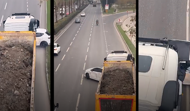 Önüne aldığı otomobili metrelerce sürükledi!