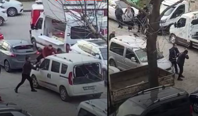 Polis merkezi önünde sopayla darp kamerada!